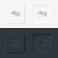 Building outline icon. Neumorphic style button vector iconon black and white background set