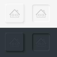 Building home outline icon. Neumorphic style button vector iconon black and white background set