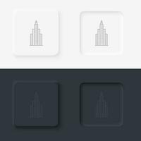 Building outline icon. Neumorphic style button vector iconon black and white background set