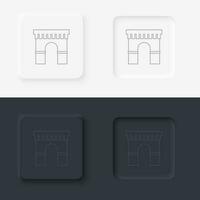 Building outline icon. Neumorphic style button vector iconon black and white background set
