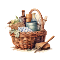 tejido cesta, picnic cesta, comida tejido cesta ai generado imagen. alto calidad ai imagen png