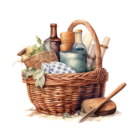 Woven basket, picnic basket, food woven basket ai generated image. High quality ai image png