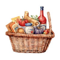 Woven basket, picnic basket, food woven basket image. High quality ai image png