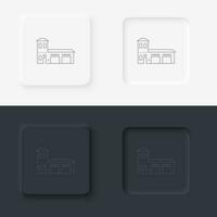 Building fire station outline icon. Neumorphic style button vector iconon black and white background set