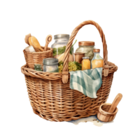 Woven basket, picnic basket, food woven basket ai generated image. High quality ai image png