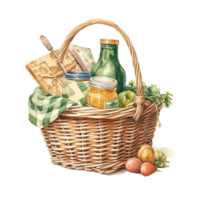 Woven basket, picnic basket, food woven basket image. High quality ai image png