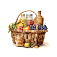 Woven basket, picnic basket, food woven basket ai generated image. High quality ai image png