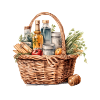 Woven basket, picnic basket, food woven basket ai generated image. High quality ai image png