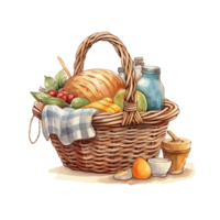 Woven basket, picnic basket, food woven basket ai generated image. High quality ai image png