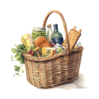 Woven basket, picnic basket, food woven basket image. High quality ai image png