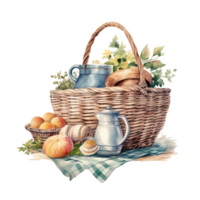 Woven basket, picnic basket, food woven basket ai generated image. High quality ai image png