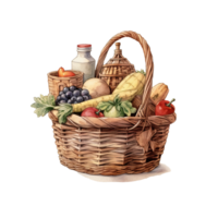 Woven basket, picnic basket, food woven basket image. High quality ai image png