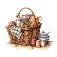 Woven basket, picnic basket, food woven basket ai generated image. High quality ai image png