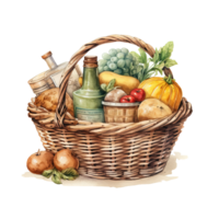 Woven basket, picnic basket, food woven basket image. High quality ai image png