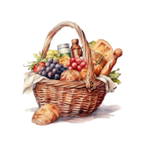 Woven basket, picnic basket, food woven basket ai generated image. High quality ai image png