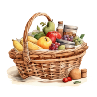 Woven basket, picnic basket, food woven basket ai generated image. High quality ai image png