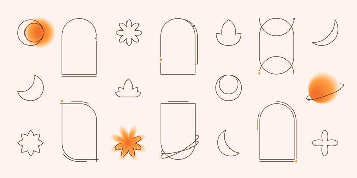 Y2k line art design. Frames and shapes with yellow gradients. vector