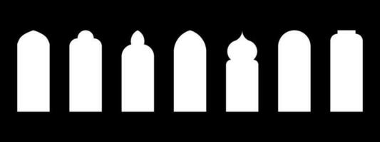 Islamic window shapes. Different white frames on black background. vector