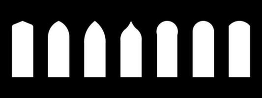 Different Islamic window shapes on black background. vector