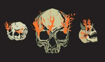 set skull head with fireframe vector