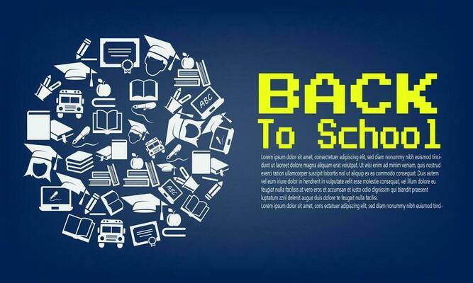 Back to school education icon set in black, solid, style circle tamplete. Logo, pictogram, design infographic elements background