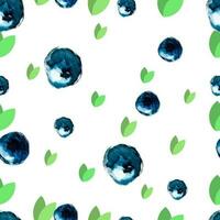 Vector seamless watercolor pattern with blueberries and leafs. Minimalist design for textiles and papers