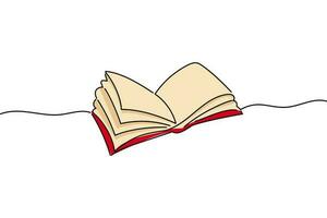 libro dibujado con un soltero línea, continuo uno línea dibujo abierto libro con volador paginas de colores cubrir en rojo, beige hojas. vector ilustración para el diseño de pancartas, adecuado para infografia