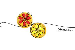 Fresh ripe orange tropical fruit slice line art, Colorfull illustration. Summer vector for banner or vebsite