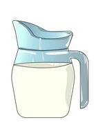 Full glass jug vector illustration isolated on white background. Pitcher of milk image in a cartoon flat style