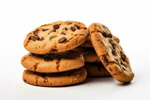 Chocolate cookies on white, chocolate chip cookies isolated photo