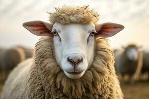 White sheep in a farm photo