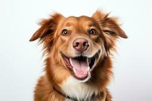happy smiling dog white background photo