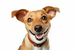 happy smiling dog white background photo