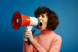 Beautiful woman talking on magaphone photo