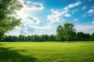 hermosa escena del parque en un parque público con campo de hierba verde foto