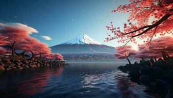 autumn seasons, mountains, and lakes in Japan photo