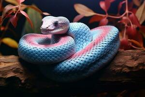 Blue viper snake on a branch photo