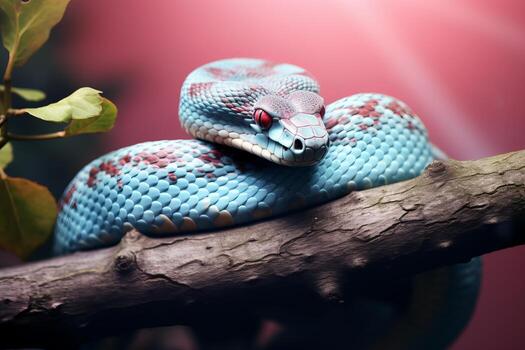 Blue viper snake on a branch photo