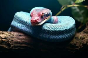 azul víbora serpiente en un rama foto