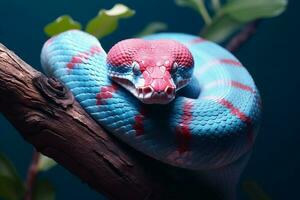 azul víbora serpiente en un rama foto