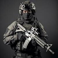 Swat police special forces with rifle photo