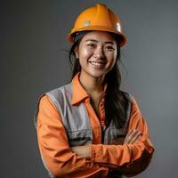 female construction engineer in safety helmet protective photo