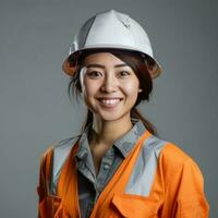 female construction engineer in safety helmet protective photo