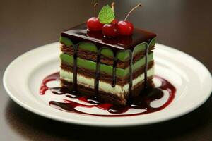 slice of tasty chocolate cake photo