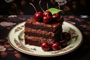 slice of tasty chocolate cake photo