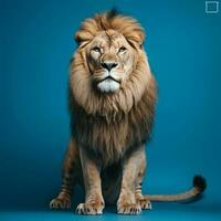 A Lion isolated on blue photo