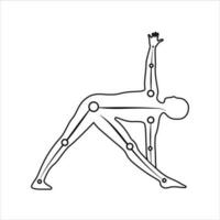 Vector linear illustration of triangle pose with limbs isolated on white background. Yoga icon for logo design, asana illustration, blog, prints, tags.