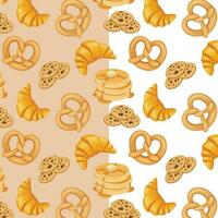 Bakery seamless pattern with pretzel croissant pancakes cookies bakery background vector