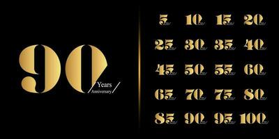 Set of premium anniversary logotype. Golden anniversary celebration emblem design for company profile, leaflet, magazine, brochure, web, banner, invitation or greeting card. vector