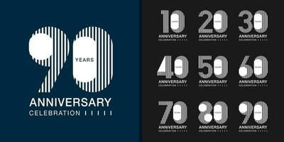 Set of trendy anniversary logotype. Modern geometric anniversary celebration icons design for company profile, leaflet, magazine, brochure poster, web, invitation or greeting card. vector